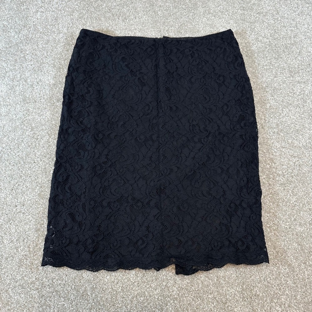 George‎ Womens Black Floral Lace Pencil Skirt Size 8 Lined Knee Length Career